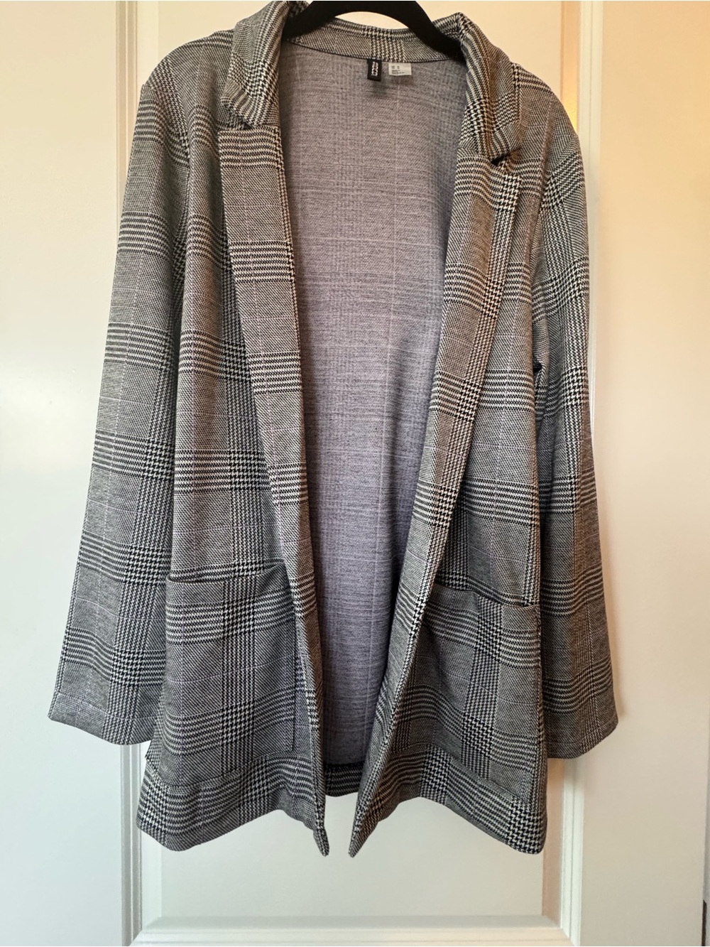 H&M Gray Plaid Open-Front Blazer Cardigan